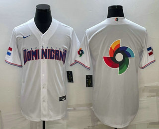 Mens Dominican Republic Baseball 2023 White World Baseball Big Logo With Patch Classic Stitched Jerseys